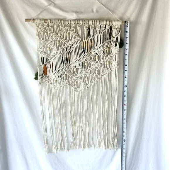 Boho Macramé Wall Hanging with Handmade 3D Crochet Flowers – 17x26" - Picture 3 of 3